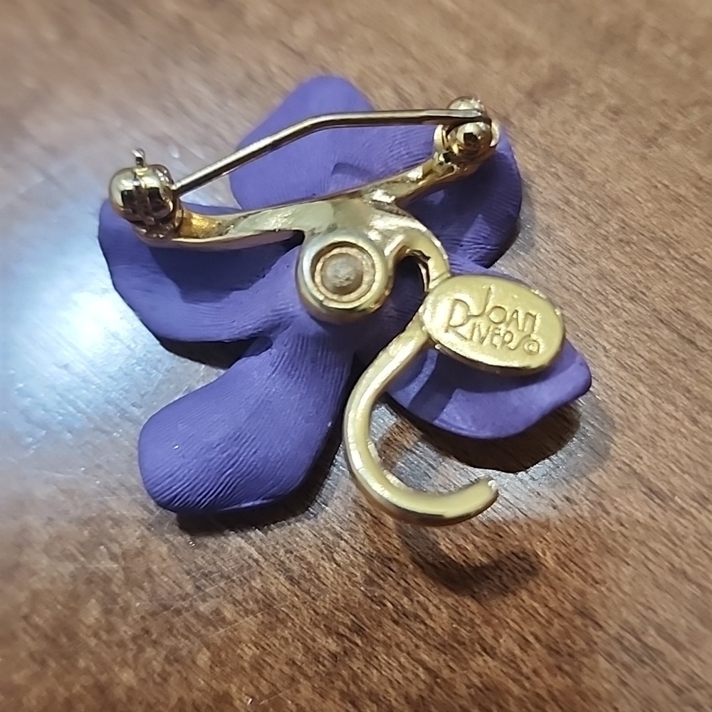 Vintage Joan Rivers Purple Flower Gold Rhinestone Brooch Pin​​​​ - Picture 4 of 5